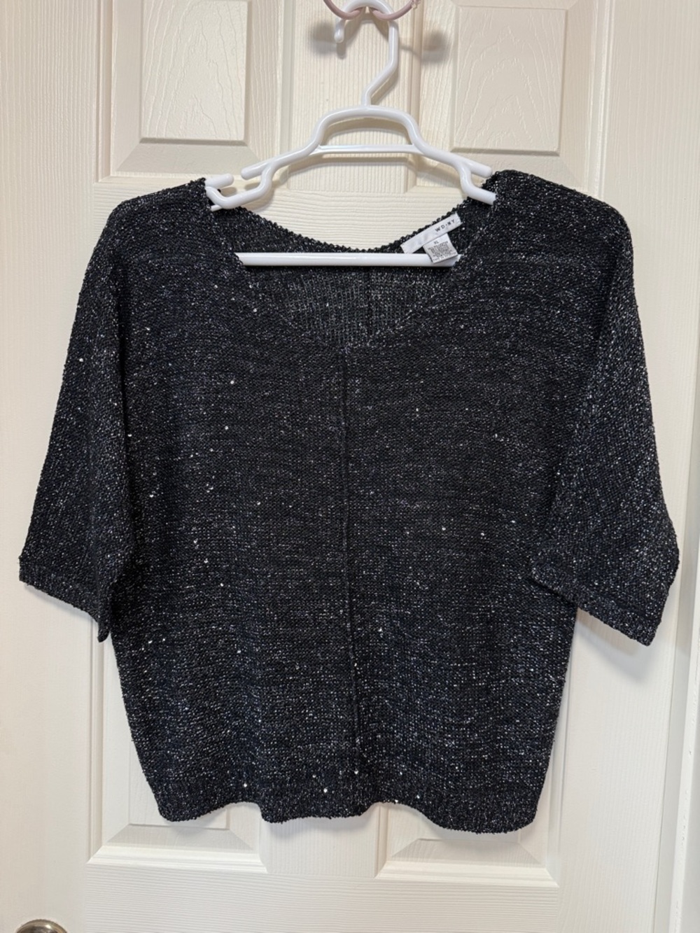 WD.NY Black Sparkle Short-Sleeve Crewneck Sweater